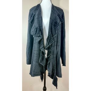 Eileen Fisher Merino Wool Cashmere Blend Grey & Black Waterfall Cardigan Sweater